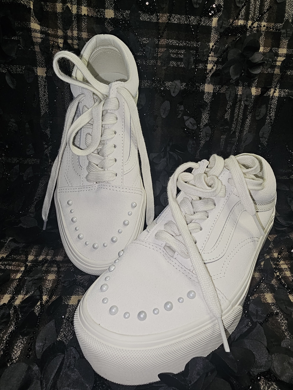 Vans Women’s White Platform Lace-Up Sneakers with Stud Detail